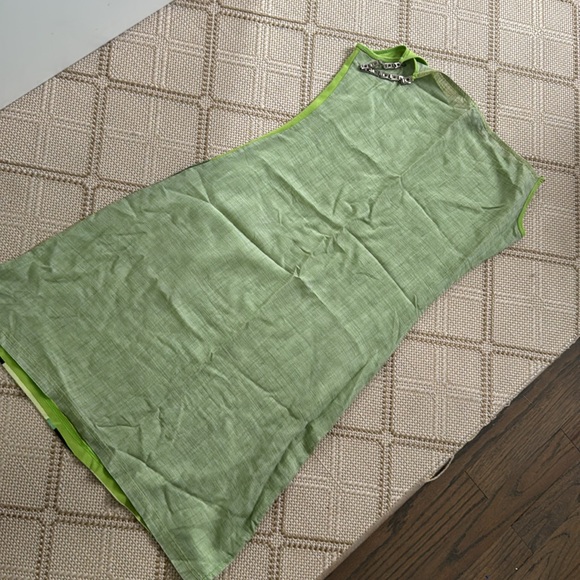 Custo green dress, metallic straps, linen back, size L, VTG, Y2K - Picture 5 of 6